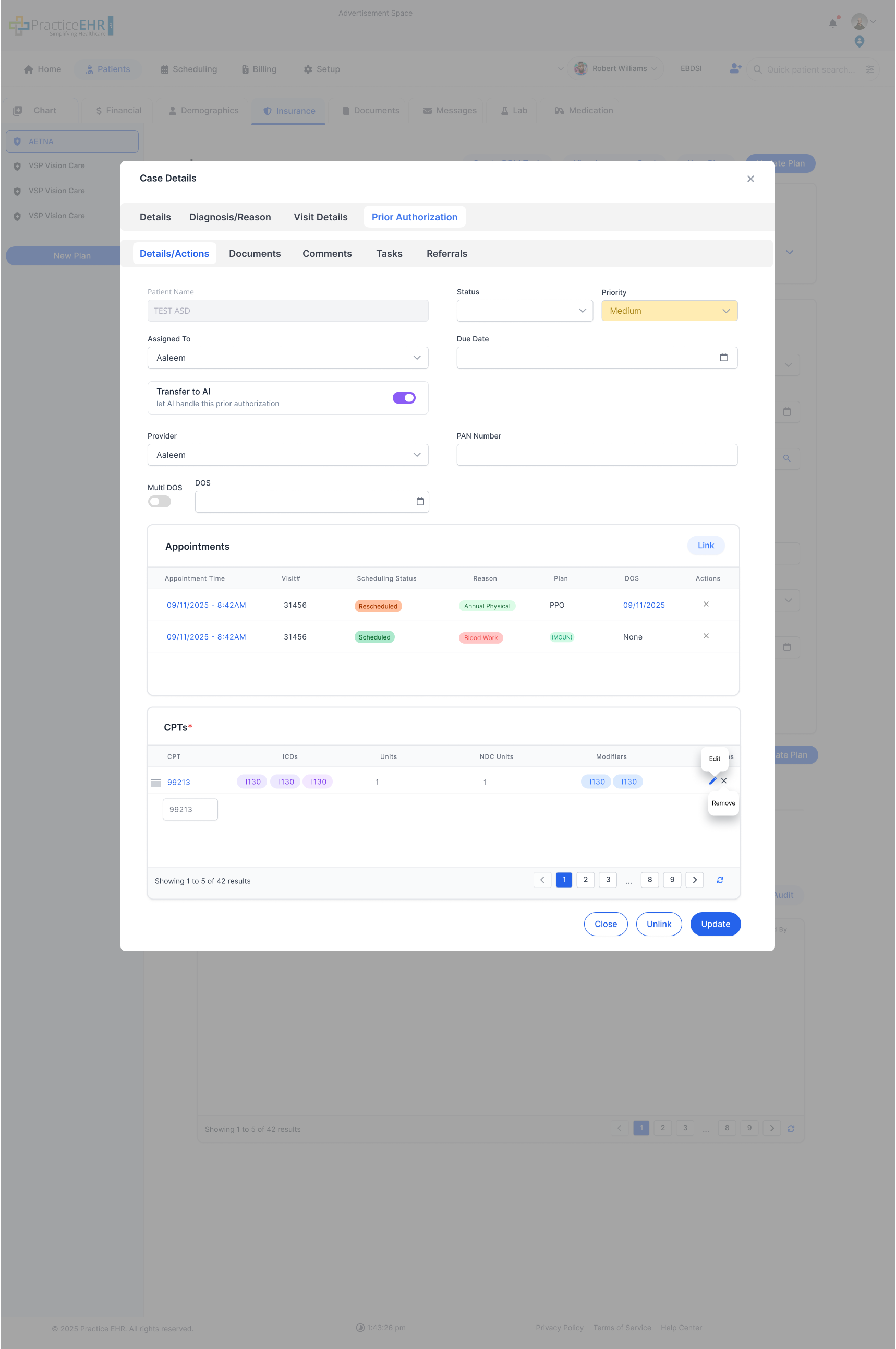 Case Details screen used in the Link Prior Auth to Case flow
